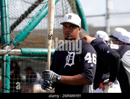 April 13 2022: Detroit catcher Tucker Barnhart (15) makes a play during the  game with Boston Red Sox and Detroit Tigers held at Comercia Park in  Detroit Mi. David Seelig/Cal Sport Medi(Credit