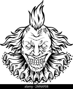 Scary evil clown head cartoon logo monochrome vector illustrations for your work logo, merchandise t-shirt, stickers and label designs, poster Stock Vector