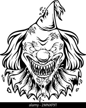 Spooky evil clown head cartoon logo silhouette vector illustrations for your work logo, merchandise t-shirt, stickers and label designs, poster Stock Vector