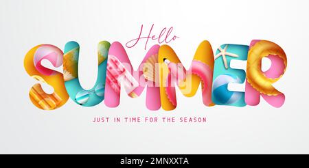 Summer vector design. Summer hello text, letters, typography and calligraphy greeting. Vector illustration summer background. Stock Vector
