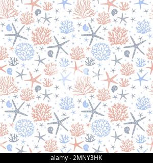 Sea stars and coral vector seamless pattern Stock Vector