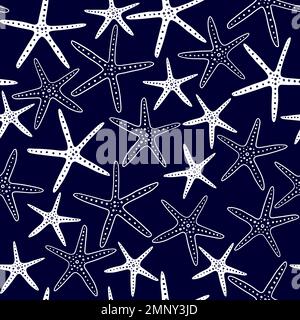 Marine seamless pattern. Beautiful vector background with sea stars. Stock Vector