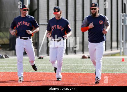 Houston Astros pitchers Justin Verlander, left, and Gerrit Cole work out  during spring training baseball practice Friday, Feb. 15, 2019, in West  Palm Beach, Fla. (AP Photo/Jeff Roberson Stock Photo - Alamy