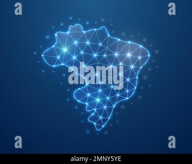 Brazil 3d symbol in low poly style. Brazil map design concept illustration. Country map polygonal wireframe. Illustration for website design Stock Vector