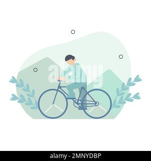 people riding bicycles. Men cyclists. riders cycling in nature. Happy young and old bicyclists. Flat vector illustration isolated on white background Stock Vector