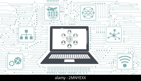 Concept of globalization with icons integrated in circuit Stock Photo ...