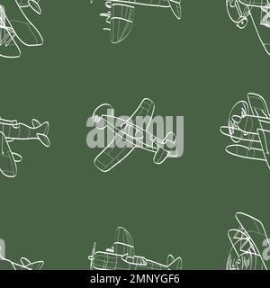 Vector seamless pattern with outline aircraft. Kids background with planes. Funny airplanes Stock Vector