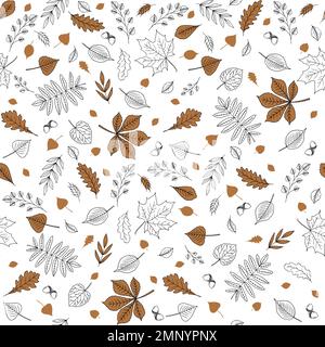 Seamless autumn objects hand drawn collection isolated on white background. Can be use for print, fabric, card, wrapping, backdrop. wallpaper Stock Vector