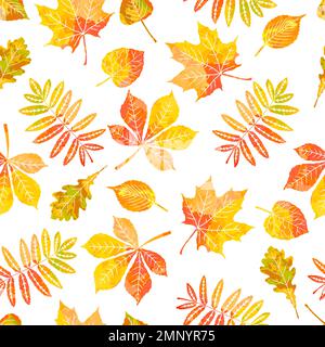 Seamless autumn pattern. Bright autumn leaves in watercolor style Stock Vector