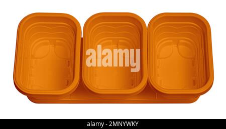 Empty Square Plastic Flower Pot Orange ColorTop View isolated on white  with clipping path Stock Photo