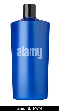 Blue bottle with cosmetics, shampoo or shower gel isolated on white background with clipping path Stock Photo