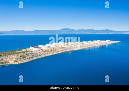 Oil terminal on Krk island, Croatia, aerial view Stock Photo