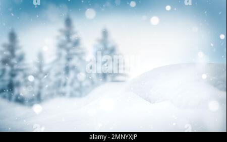 Beautiful winter snowy blurred defocused blue background Stock Photo
