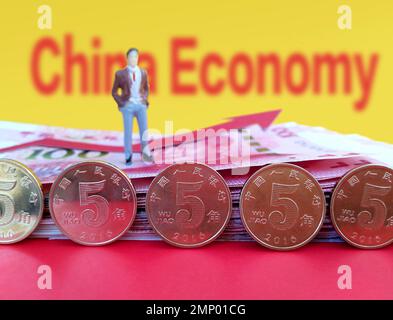 SUQIAN, CHINA - JANUARY 31, 2023 - Financial illustration: China's economy, Suqian, Jiangsu, China, 31 January 2023. China's manufacturing purchasing Stock Photo