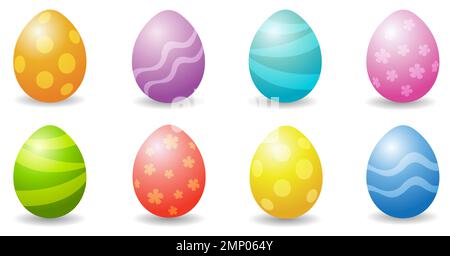 Easter eggs in different colors and ornaments. Vector illustration Stock Vector