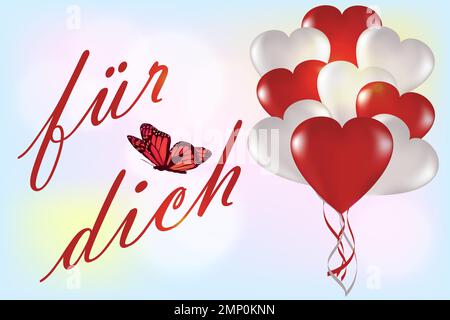 Balloons on a light background with an inscription in German. Universal holiday background. Vector image. Translation: For you Stock Vector