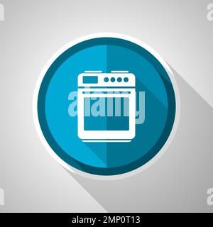 Stove and oven symbol, flat design vector blue icon with long shadow Stock Vector