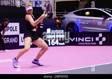 Linda Noskova (CZE) in action against Garbine Muguruza (ESP) during the Open 6E Sens - Metropole de Lyon, WTA 250 tennis tournament on January 30, 2023 at Palais des Sports de Gerland in Lyon, France - Photo Patrick Cannaux / DPPI Stock Photo