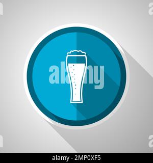 Beer in glass, lager, drink symbol, flat design vector blue icon with long shadow Stock Vector