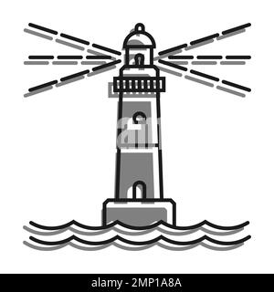 Marine Coastal Lighthouse filled with gray color icon filled with gray color icon. Safe Route In Shipping Area. Simple black and white vector Stock Vector