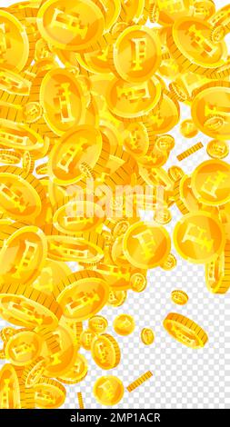 Swiss franc coins falling. Gold scattered CHF coins. Switzerland money. Great business success concept. Vector illustration. Stock Vector