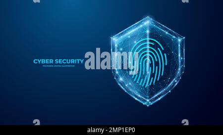 Cyber Security. Shield and Fingerprint Stock Vector