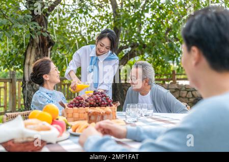 The whole family in the picnic Stock Photo