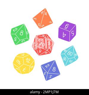 D8 D10 D12 D20 Dice for Board games, RPG dice set for table game vector Stock Vector