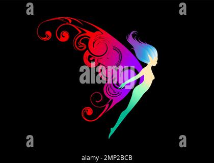 Beautiful Abstract and colorful fairy butterfly magical silhouette wallpaper background painting Stock Vector