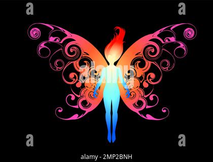 Beautiful Abstract and colorful butterfly fairy magical silhouette wallpaper background painting Stock Vector