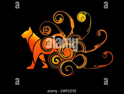 Beautiful Abstract and colorful cat walking silhouette wallpaper background painting Stock Vector