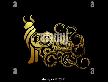 Beautiful Abstract and colorful Bull standing silhouette wallpaper background painting Stock Vector