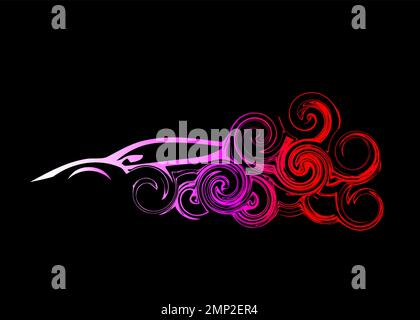 Abstract Silhouette Sport Car race in smoke like burn out wallpaper background print Stock Vector