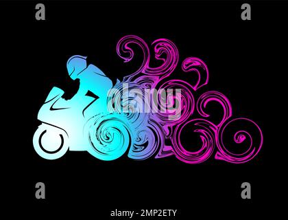 Abstract Silhouette Motorcycle race with racer or rider in smoke like burn out wallpaper background Stock Vector