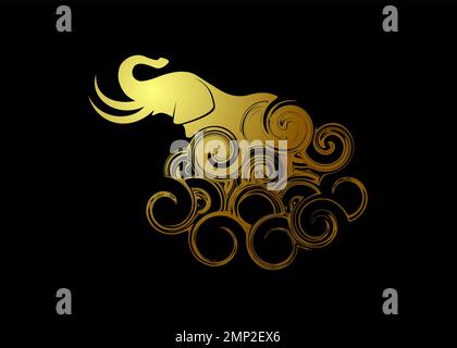 Beautiful Abstract silhouette Wallpaper of golden elephant in gradient Stock Vector