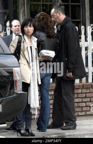 Exclusive!! Jean Reno and his wife Zofia Borucka lunch at the Ivy. Both Reno and Borucka recently completed work on the movie 'Pink Panther 2.' Los Angeles, CA. 2/20/08. Stock Photo