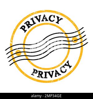 PRIVACY, text written on yellow-black grungy postal stamp. Stock Photo