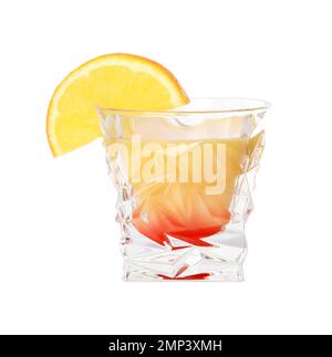 Fresh alcoholic Tequila Sunrise cocktail isolated on white Stock Photo
