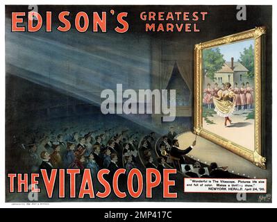 Edison's greatest marvel. The Vitascope. Artist unknown. Published in 1896 in the USA. Stock Photo