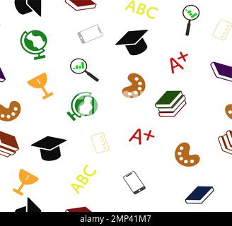 A pattern of colored icons on the topic of education and science. Seamless background. Stock Vector