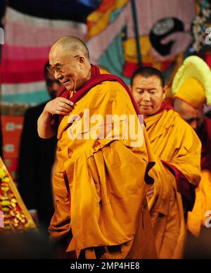 Exclusive!! Tibetan political and spiritual leader, The Dalai Lama attends  a Tenshug (Long Life Ceremony) ritual performed for the first time in the  United States during a stateside visit. Presumptive Republican Presidential