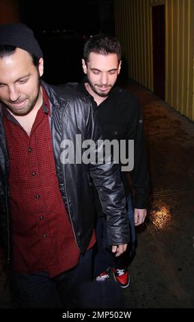 DJ AM (Adam Goldstein) arrives at Foxtail to spin for the night. He was full of Christmas cheer and wished awaiting photographers a Merry Christmas.  Los Angeles, CA 12/23/08 Stock Photo