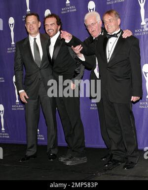 Tom Hanks, Dave Clark, Rick Huxley and Lenny Davidson pose in the press room at The 2008 Rock 'N' Roll Hall of Fame Induction Ceremony at The Waldorf Astoria Hotel in New York, NY. 3/10/08. Stock Photo