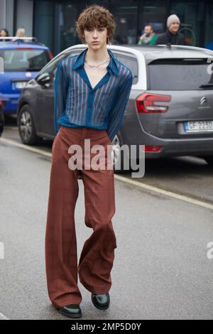 MILAN, ITALY - JANUARY 15, 2023: Daniel Millar before Etro fashion show, Milan Fashion Week street style Stock Photo