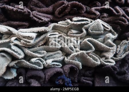 Close-up View Of The Texture Of A Cloth Foot Mat, Which Is Black And White In Color Stock Photo