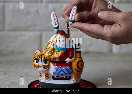 Tu Chinese Rabbit Chinese traditional handmade craftwork 'Tu'er Ye' or Rabbit God Stock ...