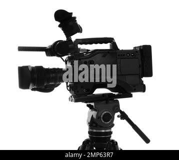 Modern professional video camera isolated on white Stock Photo