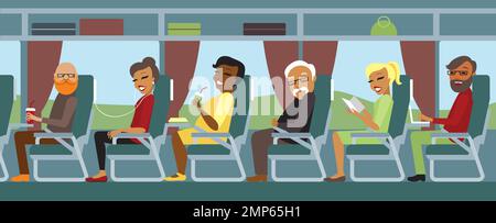 Passengers travelling by bus flat vector illustration Stock Vector