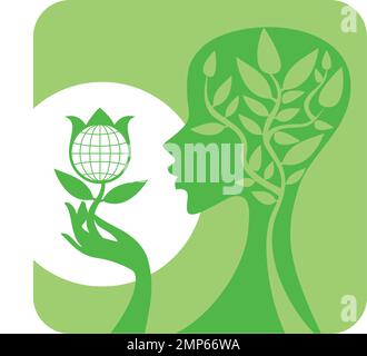 Ecology concept. Think green. concept. Flat vector illustration Stock Vector