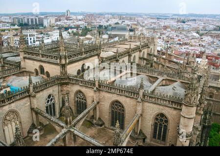 Rooftop view across the Cathedral of Saint Mary of the See and city of Seville Andalusia Spain Stock Photo